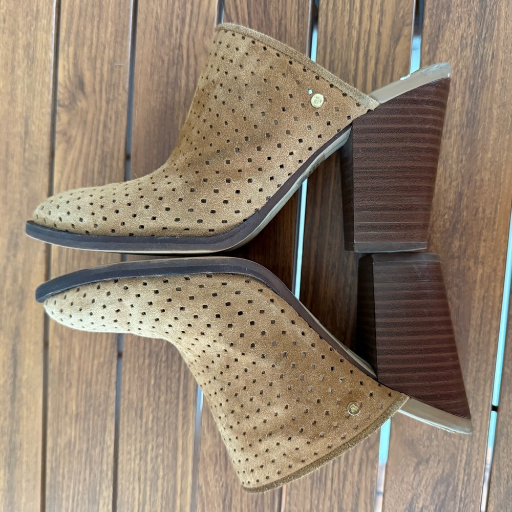 Sam Edelman Perforated Suede Block Heel Mules-Size 6 1/2
